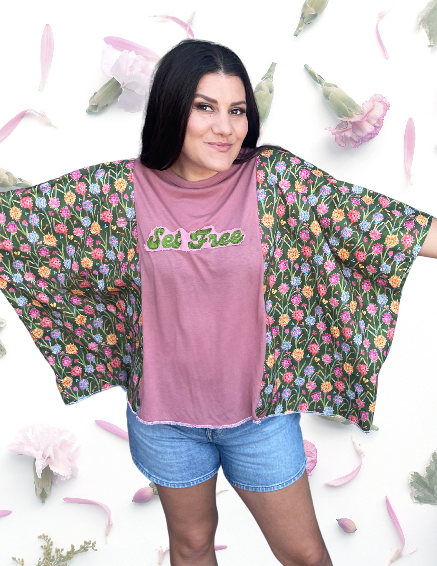 Imperfect Perfection 432 "Set Free" one of a kind Kimono rose tee