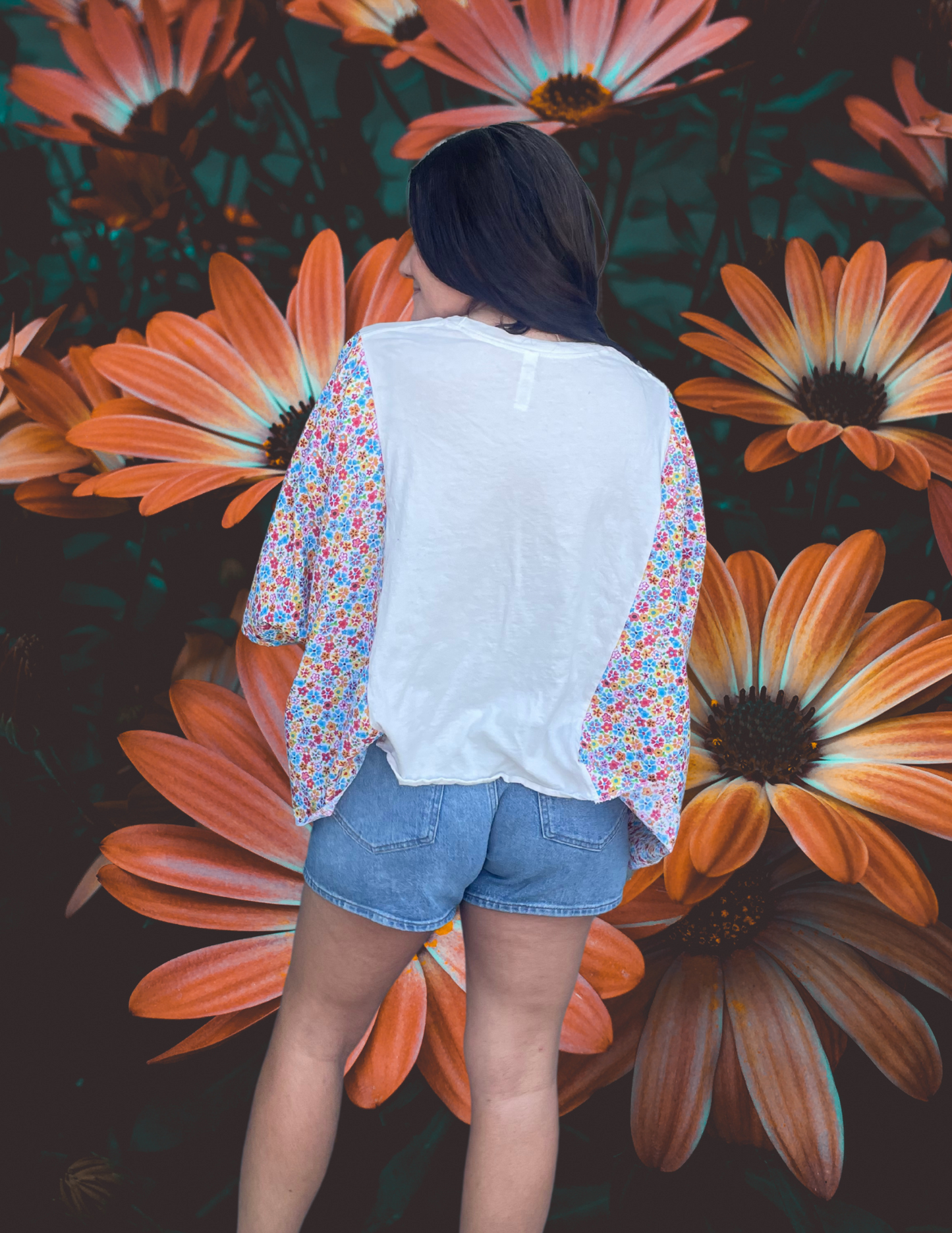 Imperfect Perfection 432 "Love" one of a kind Kimono floral sleeved tee