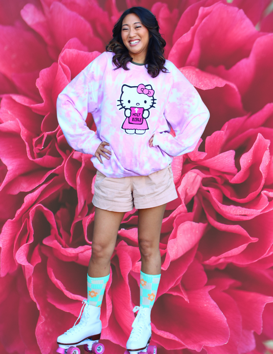 "Bible Kitty" One of a kind crewneck tie dyed sweatshirt