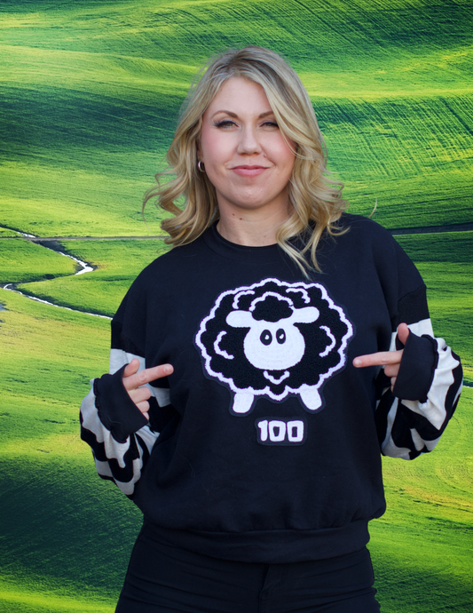 "100" Crewneck Sweatshirt with striped sleeves