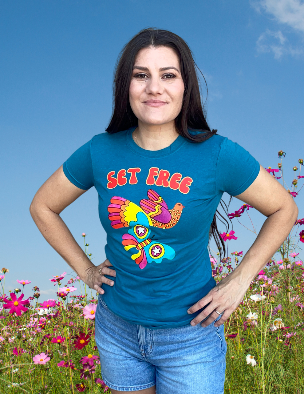 "Set Free" Short sleeved teal t-shirt