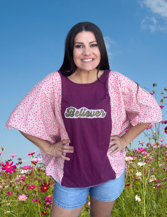 Imperfect Perfection 432 "Believer" one of a kind Kimono tee