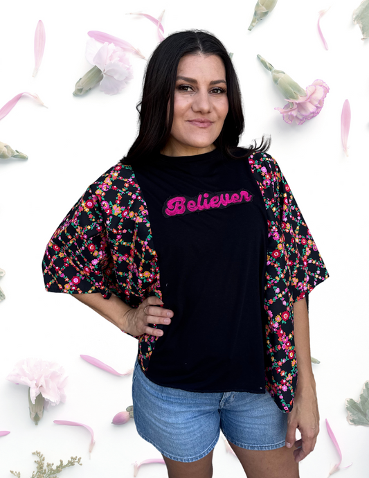 Imperfect Perfection 432  "Believer" one of a kind Kimono tee