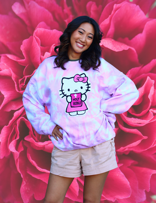 "Bible Kitty" One of a kind crewneck tie dyed sweatshirt