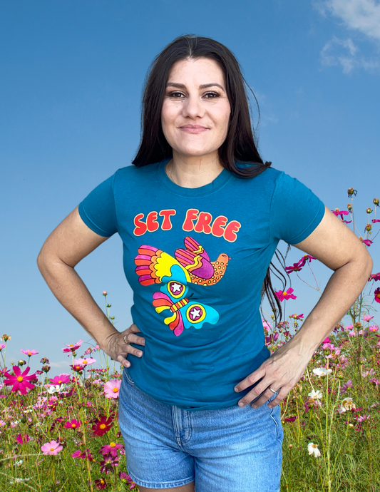 "Set Free" Short sleeved teal t-shirt