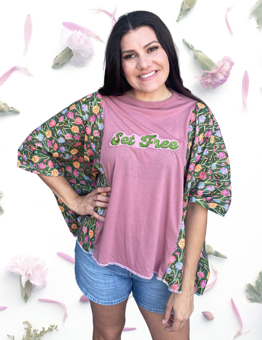 Imperfect Perfection 432 "Set Free" one of a kind Kimono rose tee